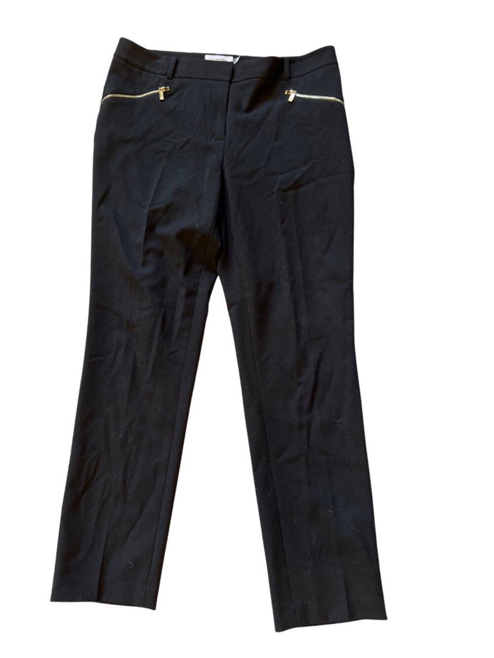 CALVIN KLEIN black pants gold zipper pockets Women 8